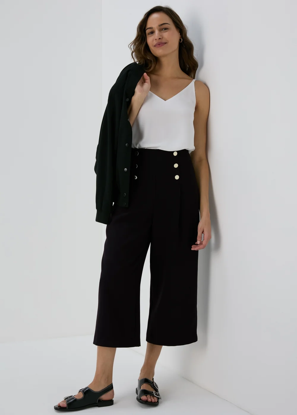 Black Button Front Trousers - 8 Image 1