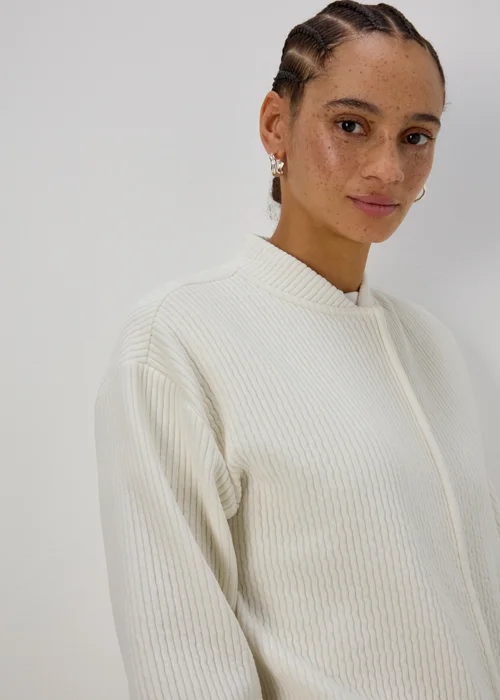 Cream Ribbed Bomber Jacket - S Image 3
