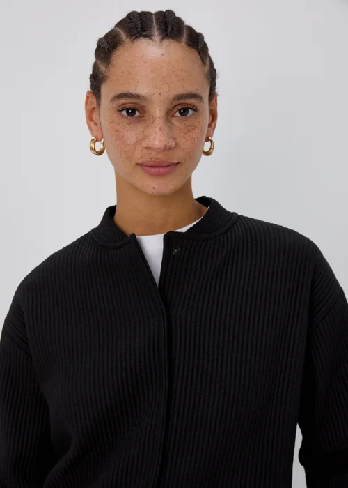 Black Ribbed Bomber Jacket - S Image 3