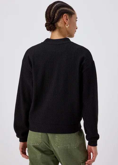 Black Ribbed Bomber Jacket - S Image 2