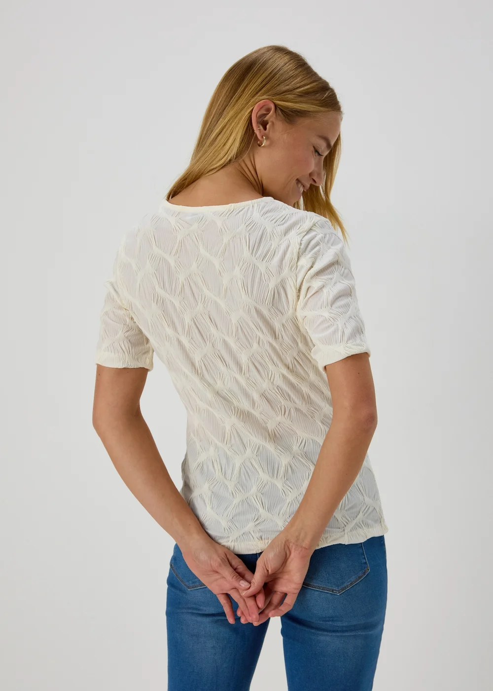 Cream Textured Short Sleeve Top - Size 8 Image 2