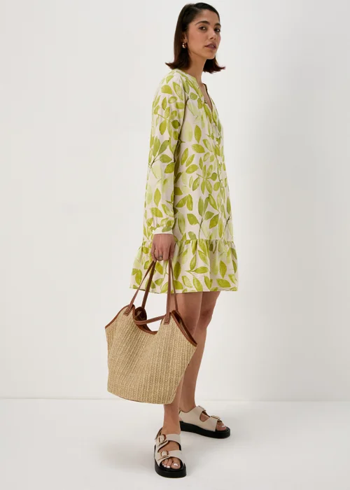 Et Vous Green Leaf Print Popover Mini Dress - 8 Image 4