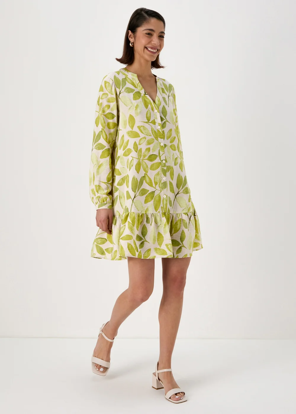 Et Vous Green Leaf Print Popover Mini Dress - 8 Image 1