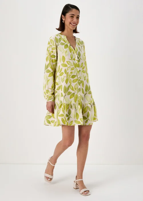 Et Vous Green Leaf Print Popover Mini Dress - 8 Image 1