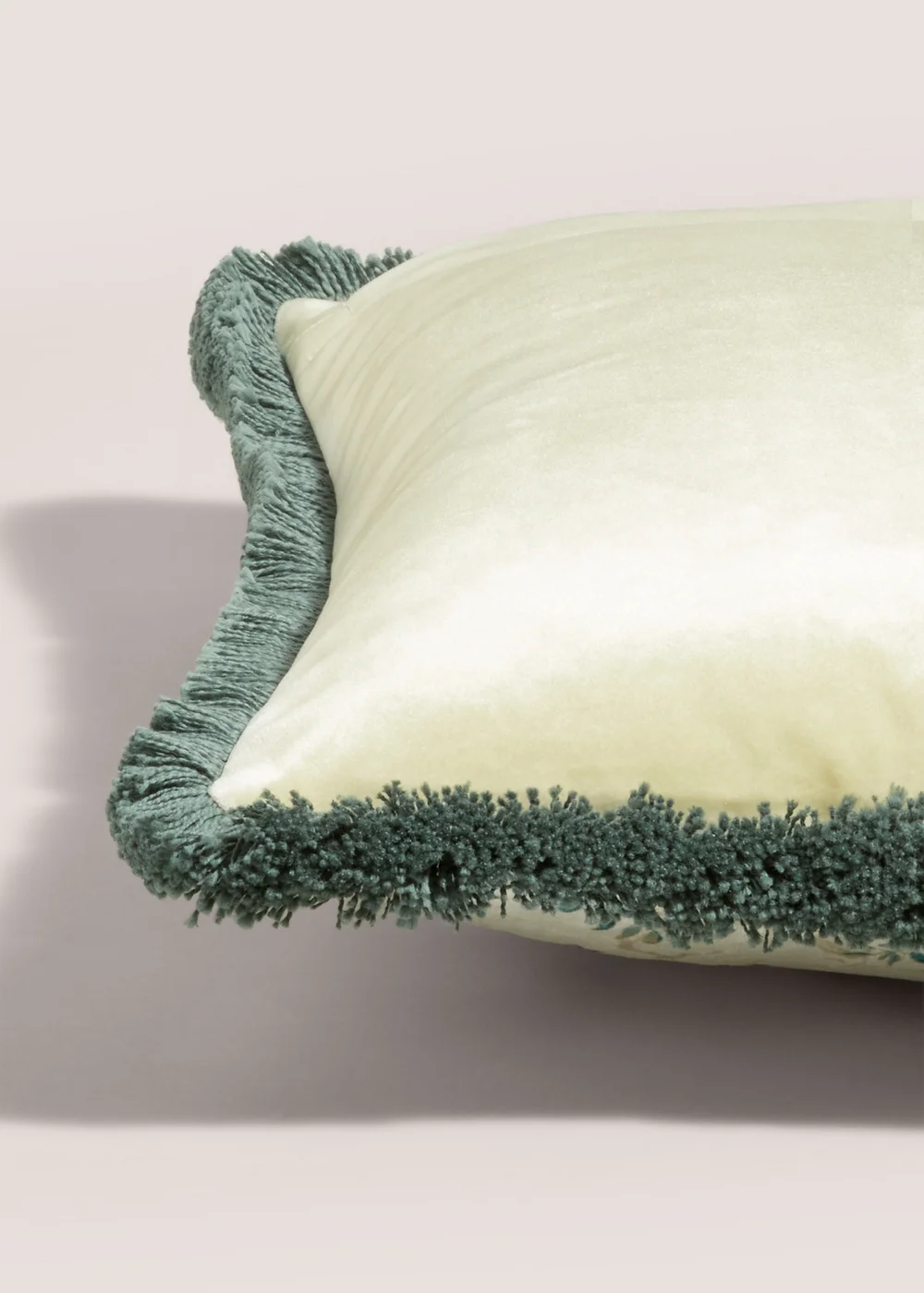 Green Peacock Print Fringe Edge Cushion (43cm x 43cm) Image 2