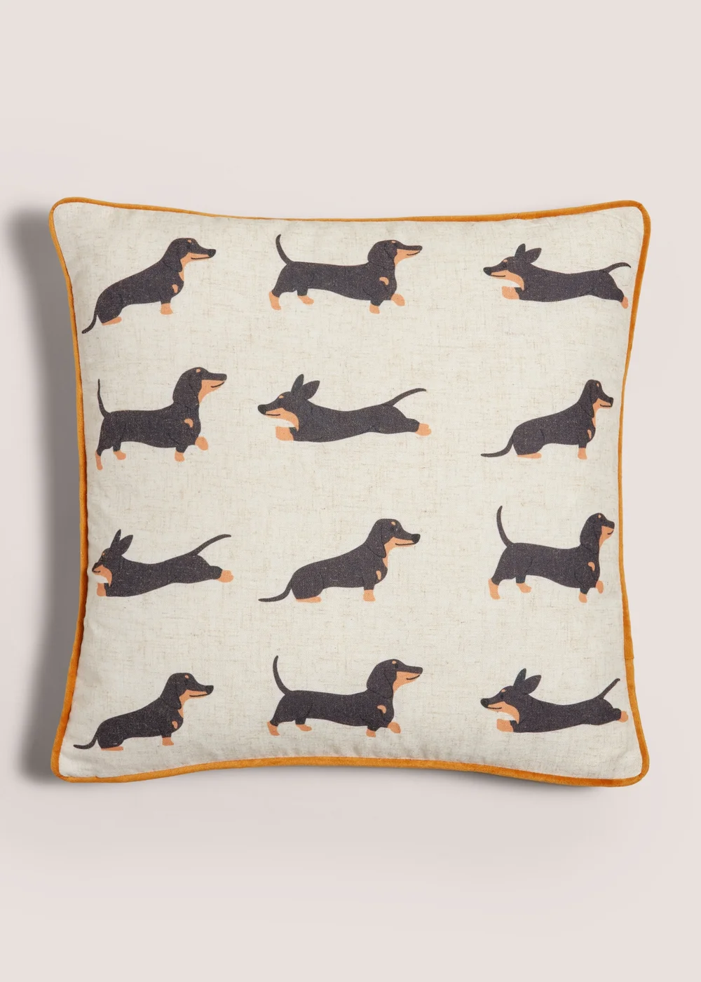 Ochre Sausage Dog Print Cushion Image 1