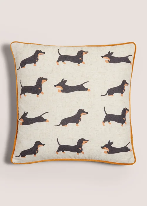 Ochre Sausage Dog Print Cushion Image 1