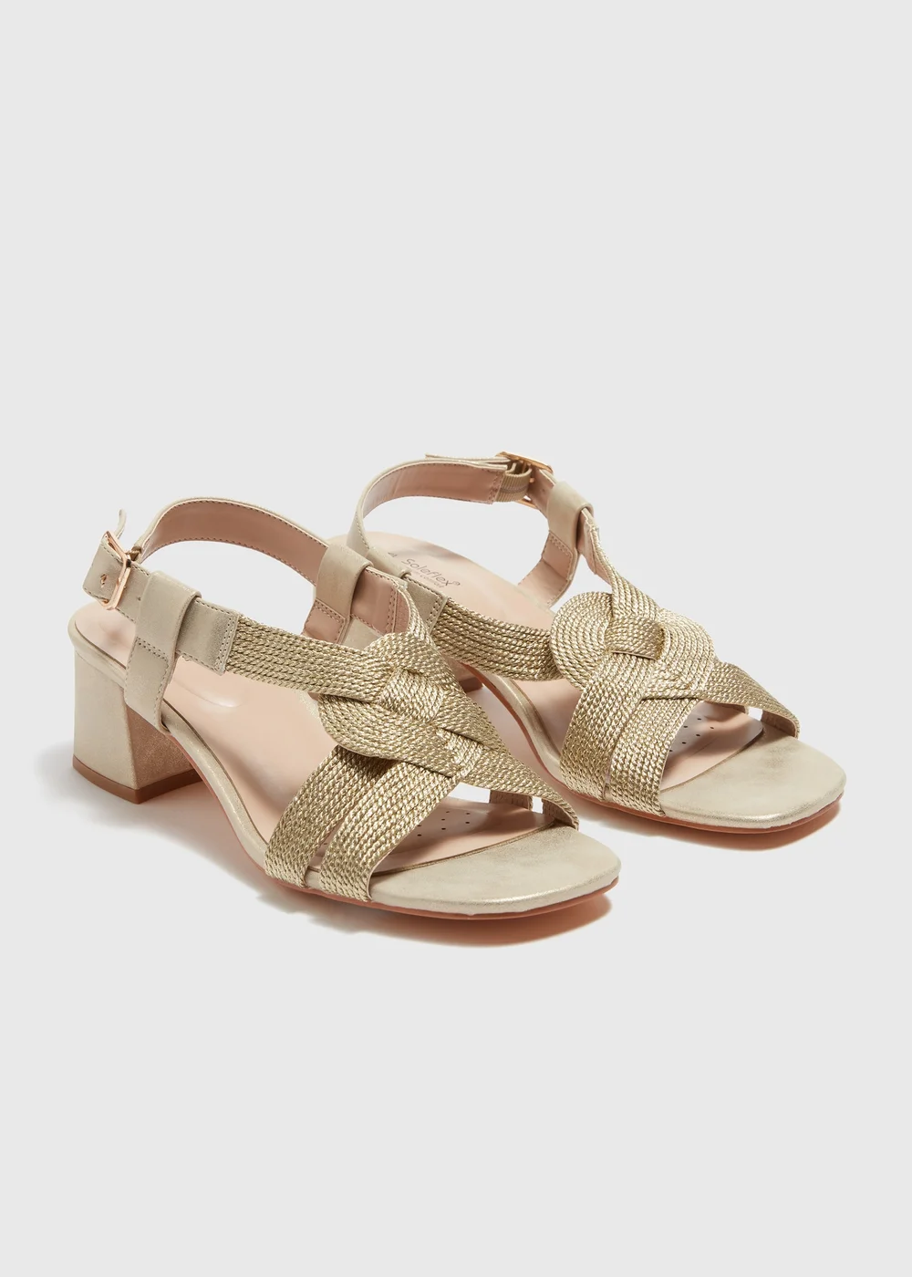 Soleflex Gold Plaited Block Heels - Size 3 Image 1