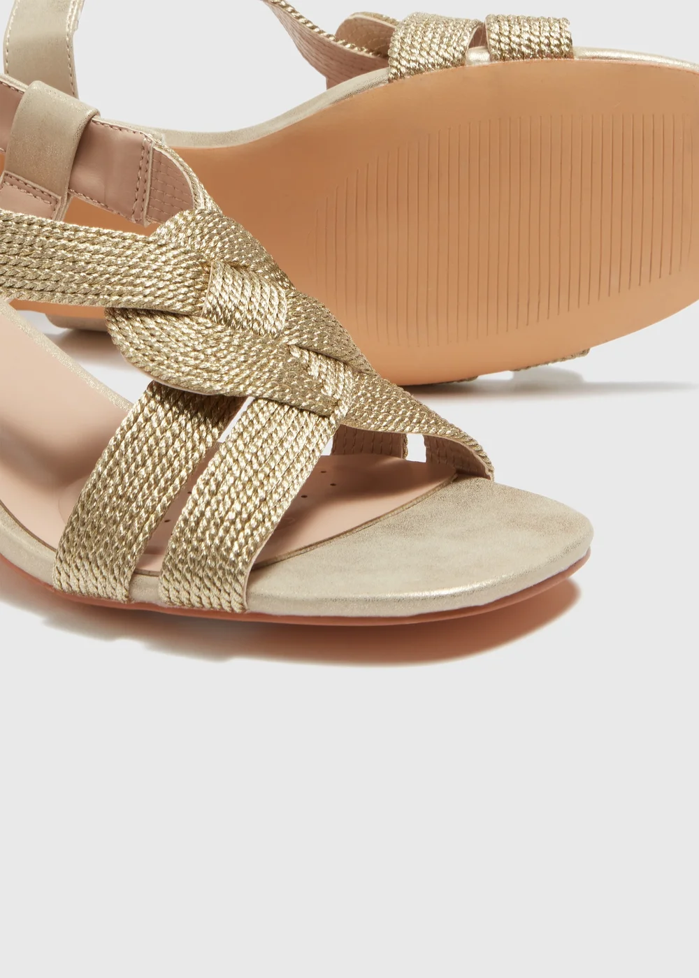 Soleflex Gold Plaited Block Heels - Size 3 Image 2