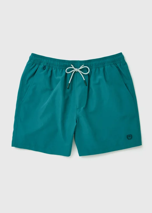 Teal Embroidered Swim Shorts - Small Image 4