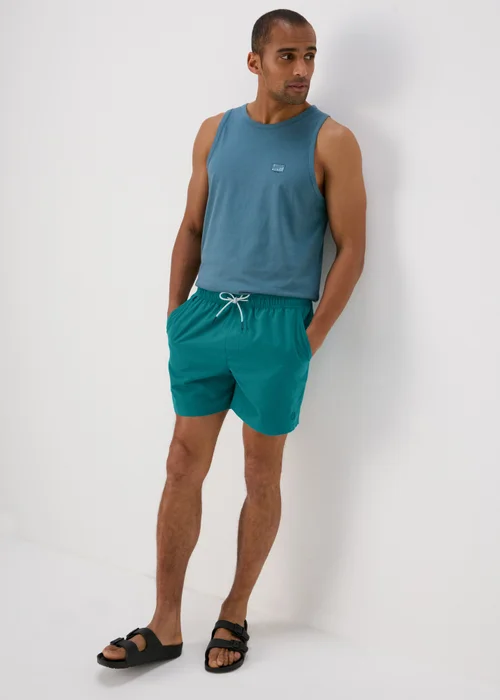 Teal Embroidered Swim Shorts - Small Image 3