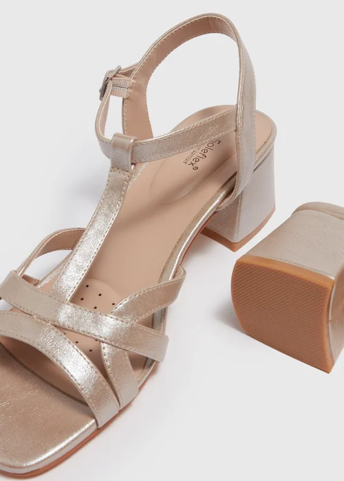 Soleflex Gold Strappy Block Heels - Size 3 Image 2