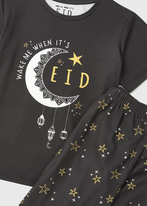 Kids Black Wake Me When It's Eid Pyjama Set (18mths-13yrs) - Age 18 - 23 Months Image 2