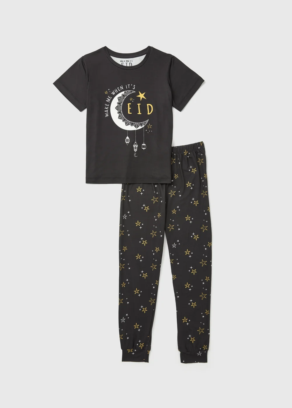 Kids Black Wake Me When It's Eid Pyjama Set (18mths-13yrs) - Age 18 - 23 Months Image 1