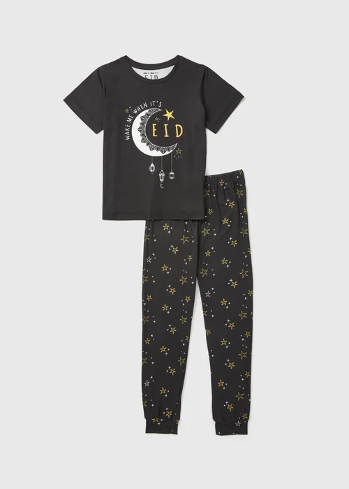 Kids Black Wake Me When It's Eid Pyjama Set (18mths-13yrs) - Age 18 - 23 Months Image 1