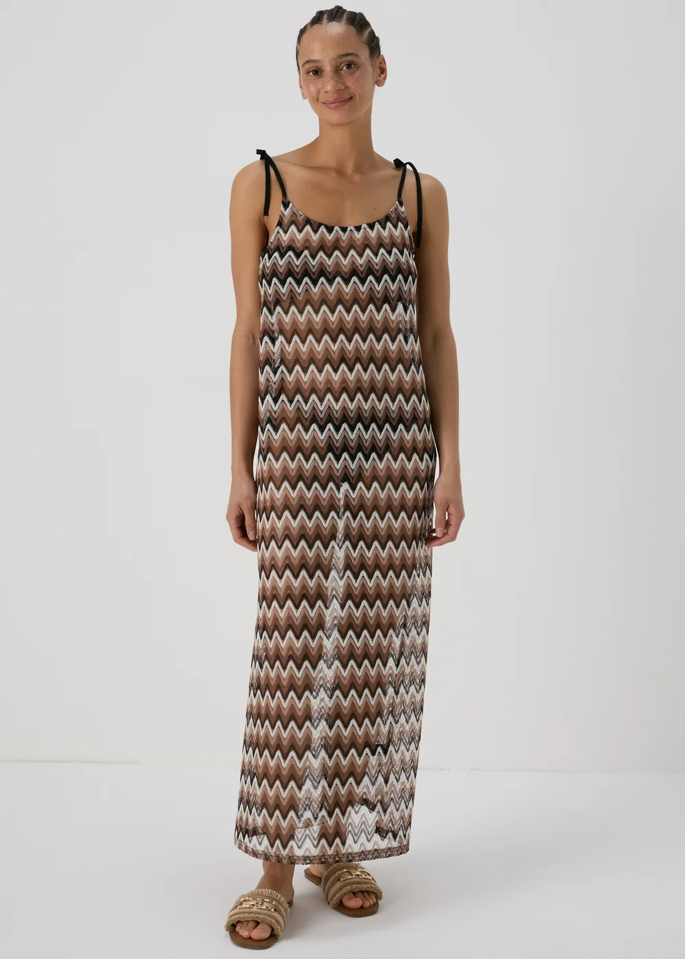 Multicolour Mono Zig Zag Design Crochet Dress - XS Image 1