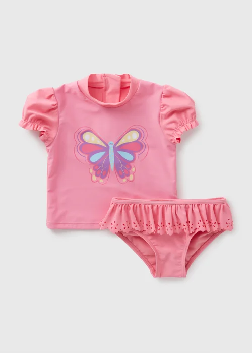 Girls Pink Butterfly Tankini (1-7yrs) - 1 half year to 2 Image 1