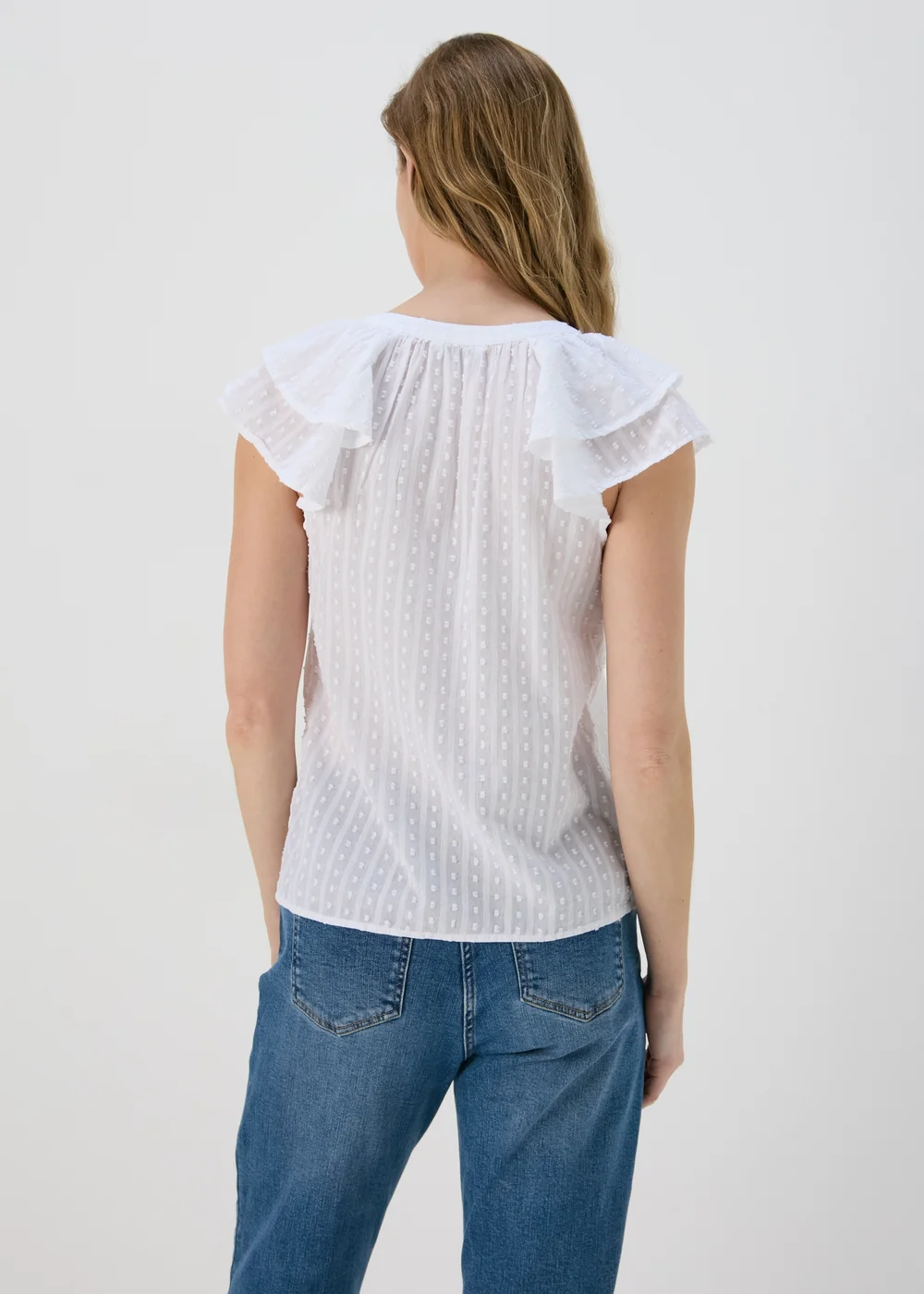 White Ruffle Sleeve Dobby Top - 8 Image 2