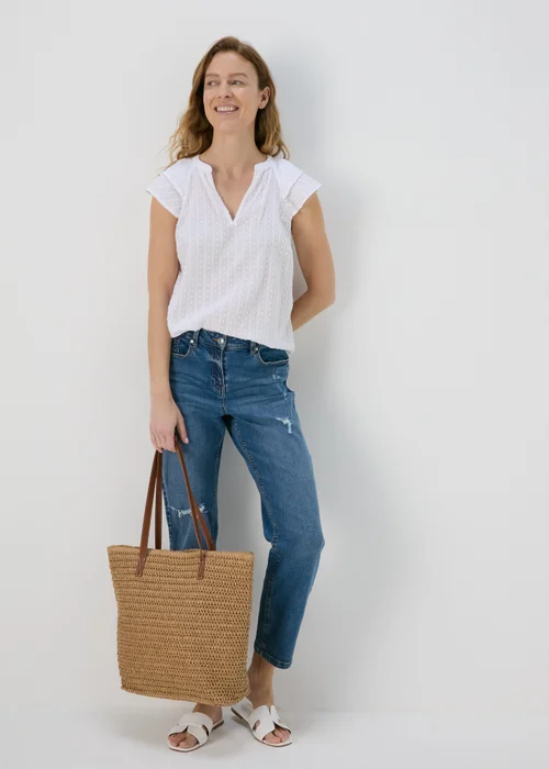 White Ruffle Sleeve Dobby Top - 8 Image 4