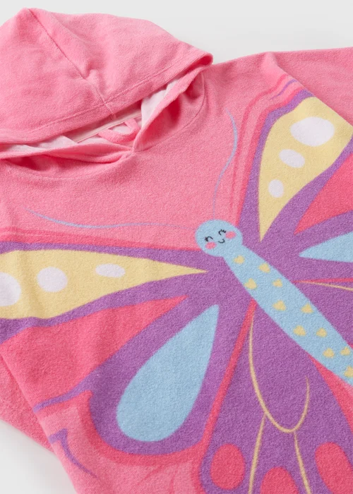 Girls Pink Butterfly Poncho (S-L) - Medium/Large Image 2
