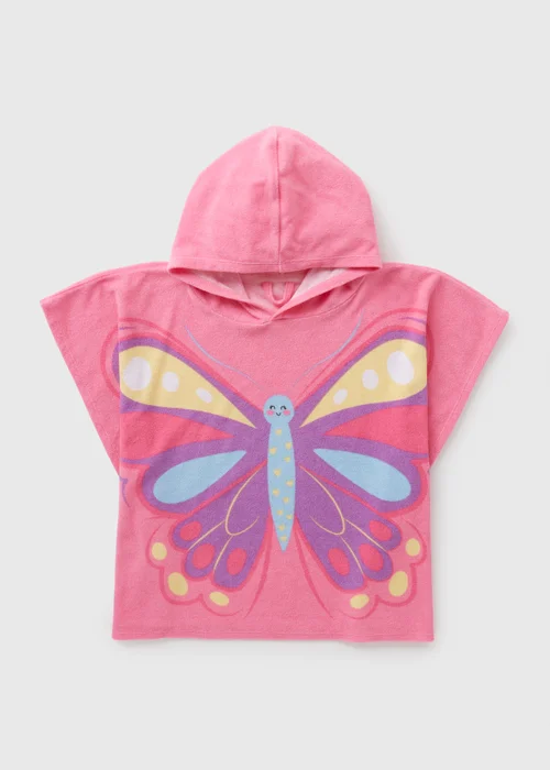 Girls Pink Butterfly Poncho (S-L) - Medium/Large Image 1
