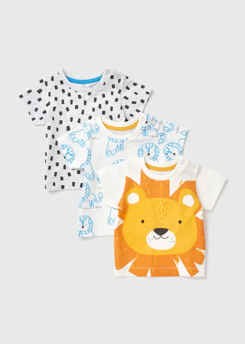 Baby 3 Pack White Lion Print T-Shirts (Newborn-23mths) - 0-3 months Image 1