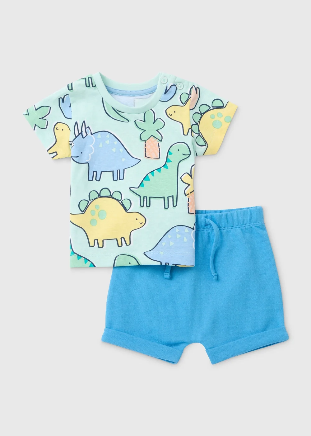 Baby Blue Dino Print T-Shirt & Shorts Set (Newborn-23mths) - 0-3 months Image 1