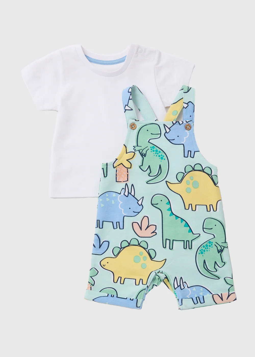 Boys Multicolour Dino Dungaree & T-Shirt Set (Newborn-23mths) - 0-3 months Image 1