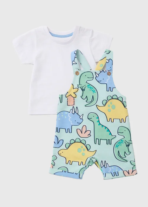 Boys Multicolour Dino Dungaree & T-Shirt Set (Newborn-23mths) - 0-3 months Image 1