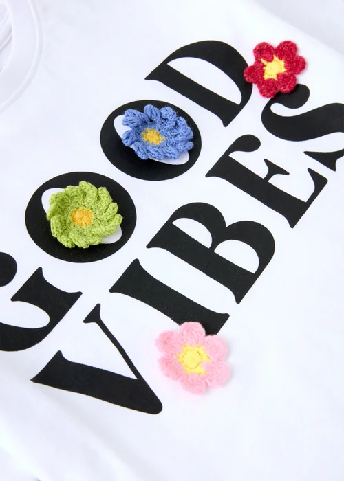 Girls Whites Good Vibes T-Shirt (7-13yrs) - Age 7 Years Image 2