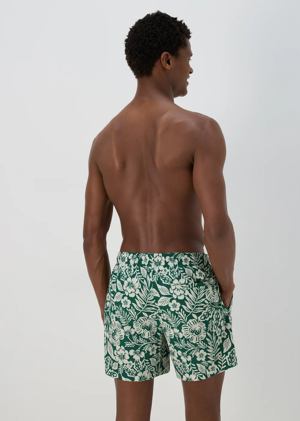Khaki Floral Leaf Swim Shorts - Small Image 2