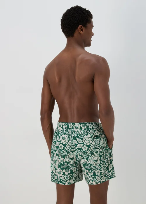 Khaki Floral Leaf Swim Shorts - Small Image 2