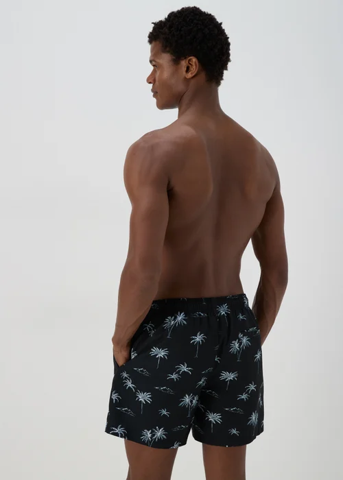Black Palm Print Swim Shorts - Small Image 2
