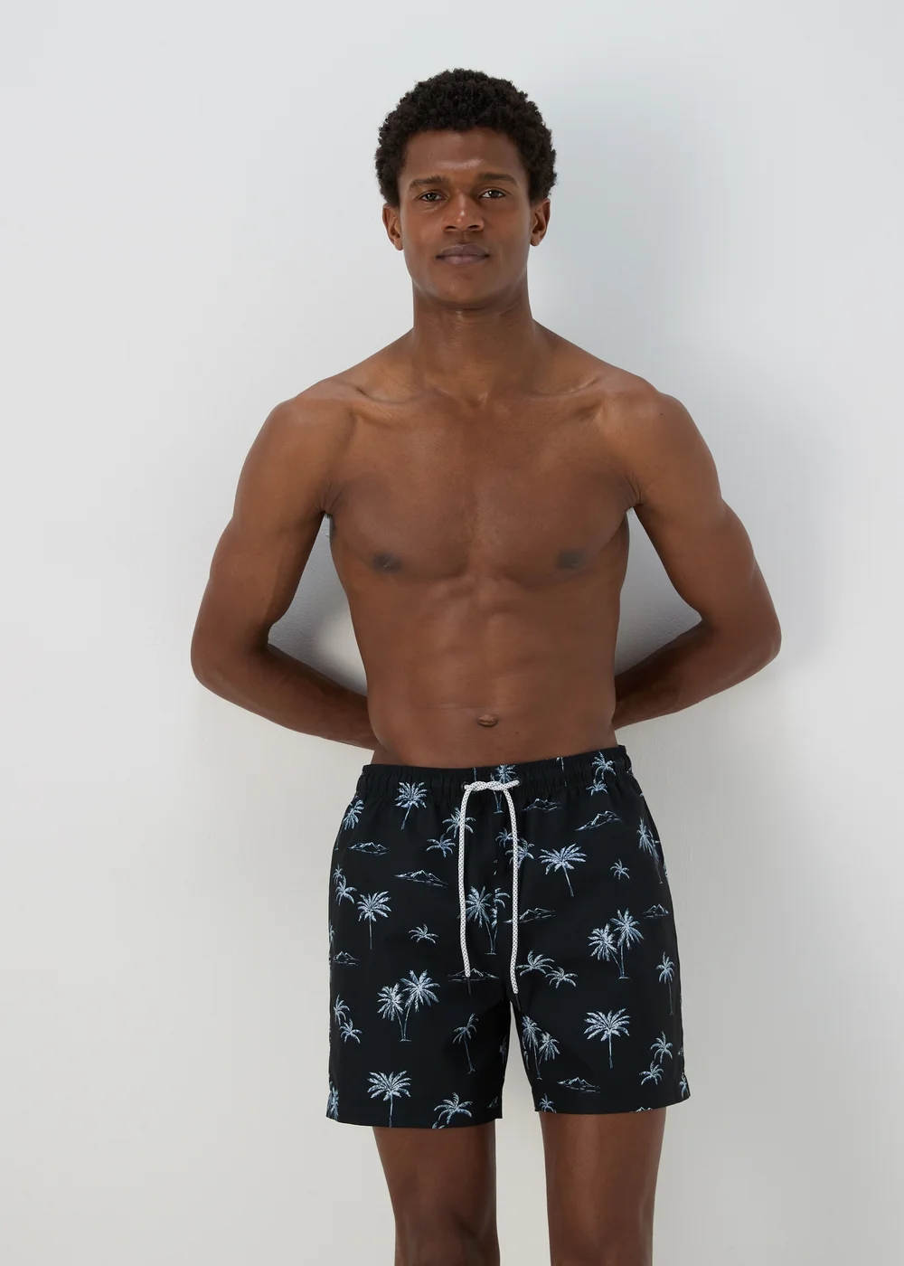 Black Palm Print Swim Shorts - Small Image 1