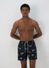 Black Palm Print Swim Shorts - Small Image 1