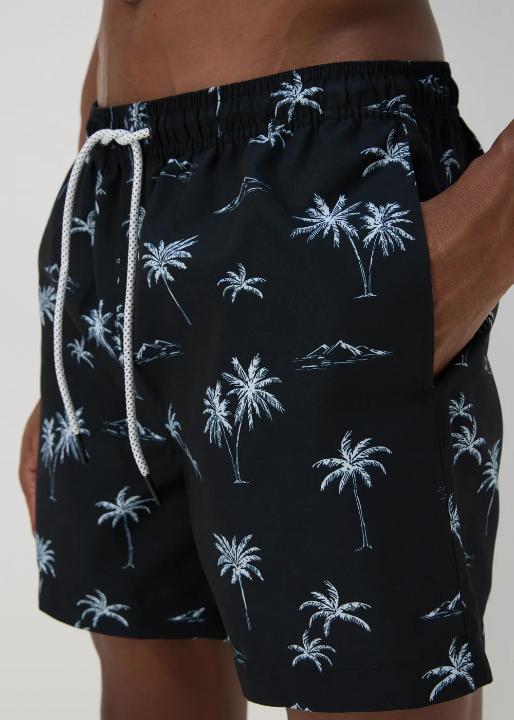 Black Palm Print Swim Shorts - Small Image 3