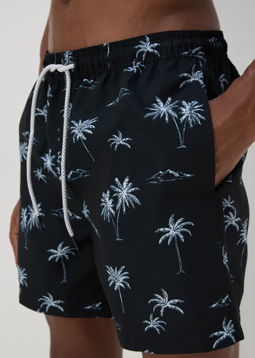 Black Palm Print Swim Shorts - Small Image 3