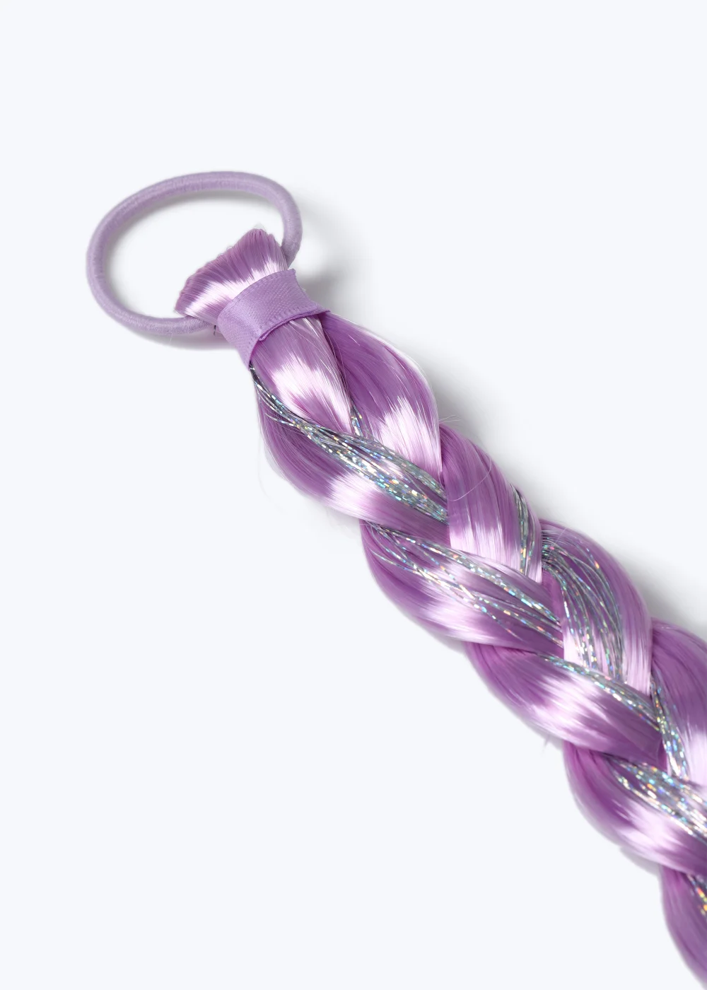 Kids Lilac Purple Tinsel Faux Hair Plait - One Size Image 2
