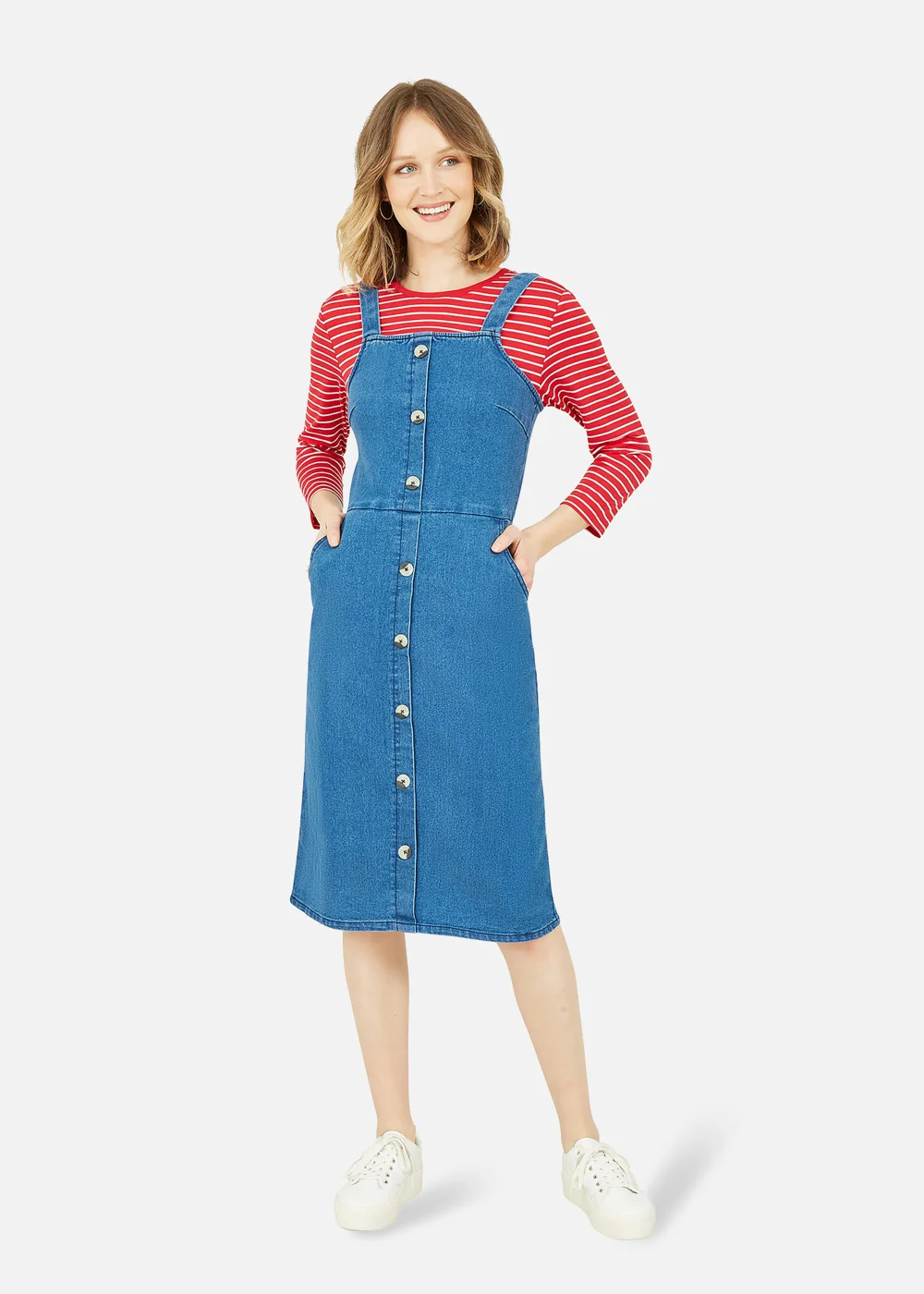 denim dungaree dress matalan Mid Wash Denim Pinafore Dress - Size 8