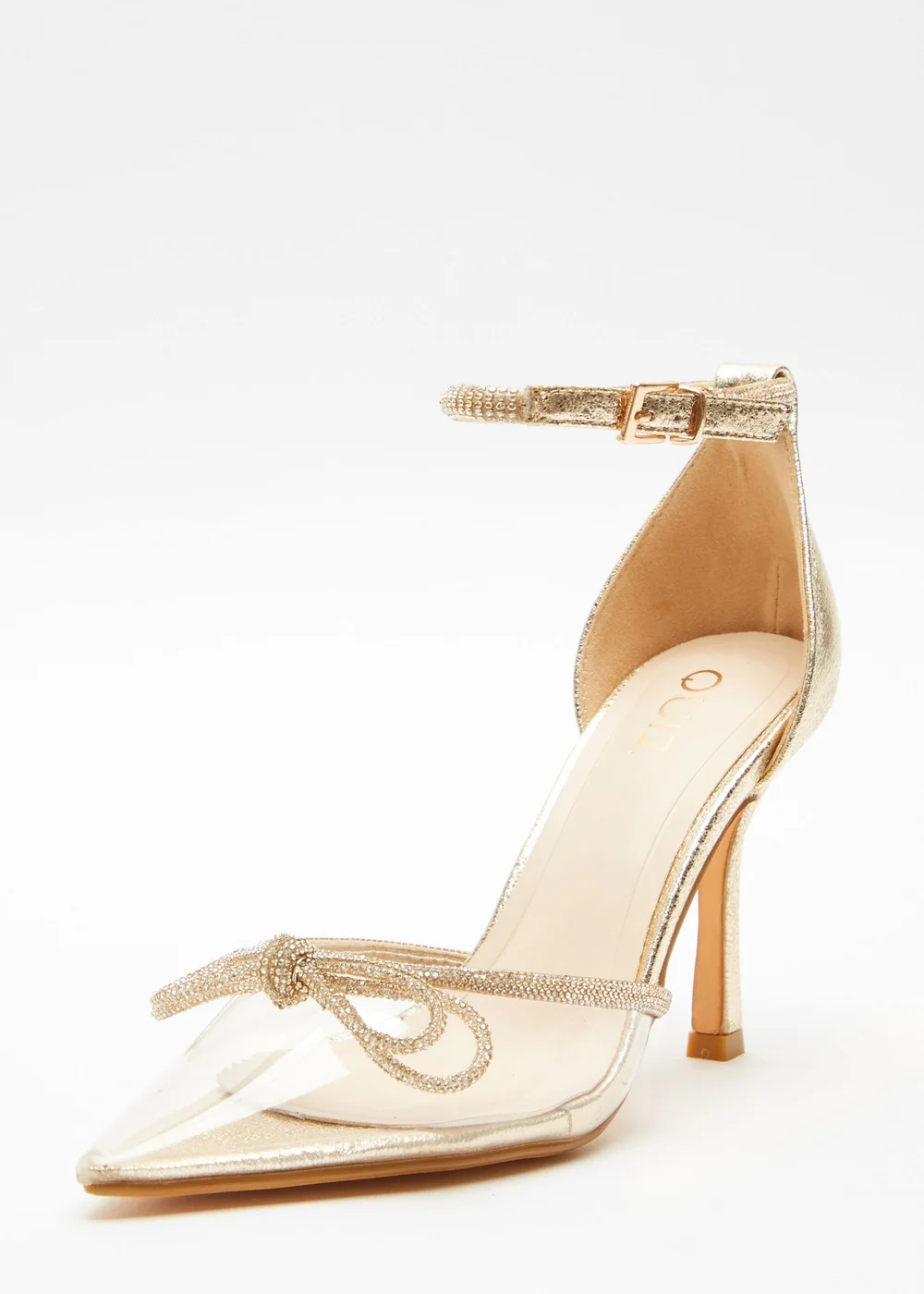 Quiz Gold Clear Diamante Bow Court Heels - 3 Image 2