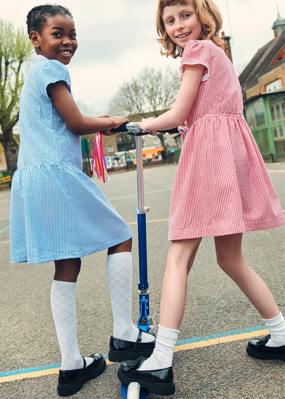 Girls Blue Gingham Knit Collar School Dress (3-14yrs) - 3 Yrs Image 3