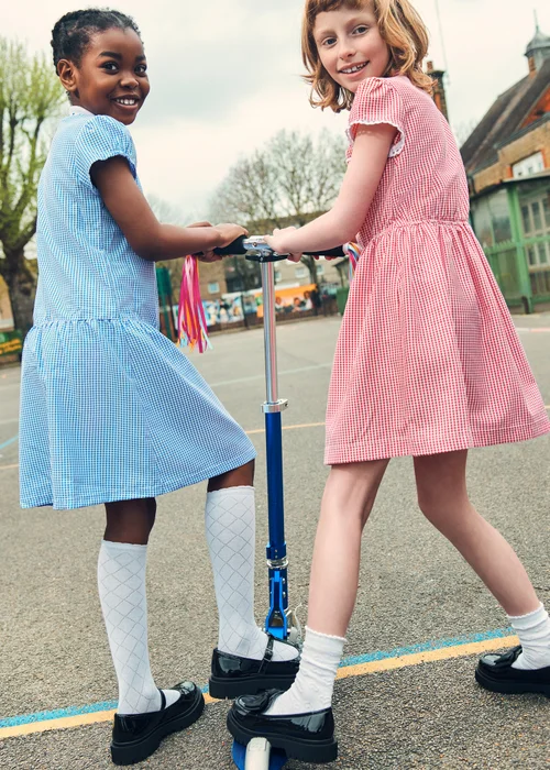 Girls Blue Gingham Knit Collar School Dress (3-14yrs) - 3 Yrs Image 3