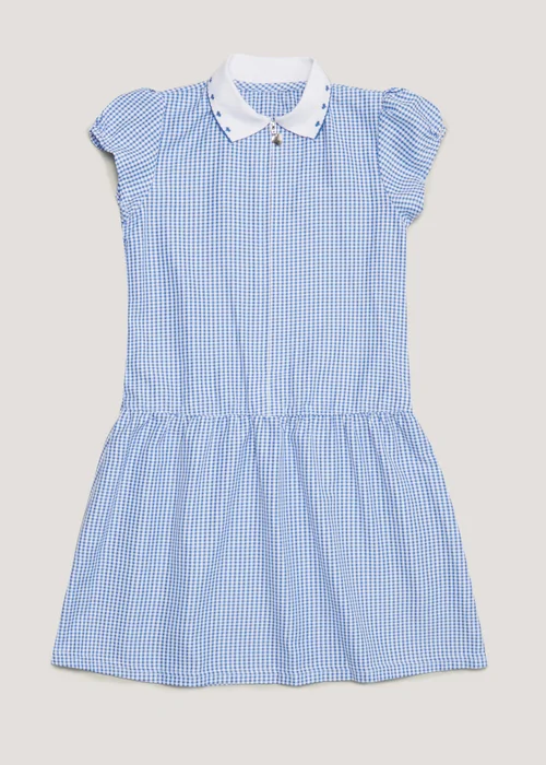 Girls Blue Gingham Knit Collar School Dress (3-14yrs) - 3 Yrs Image 1