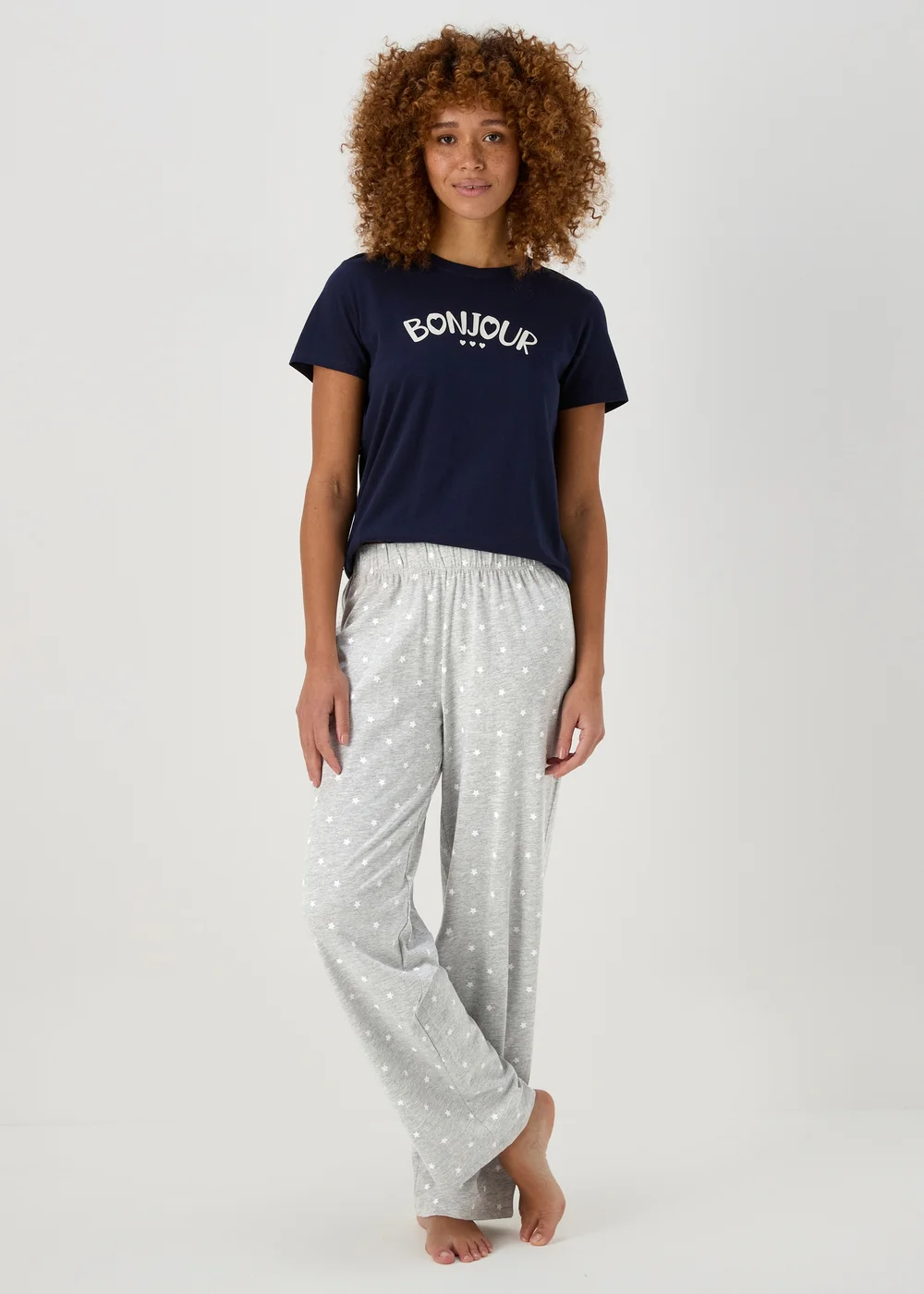 Grey Marl Wide Leg Pyjama Bottoms - Small Image 1