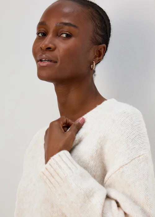 Oatmeal V Neck Brushed Jumper - XS Image 3