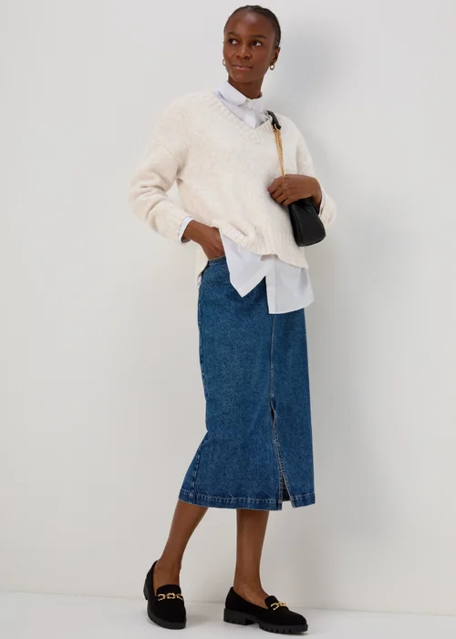 Oatmeal V Neck Brushed Jumper - XS Image 4