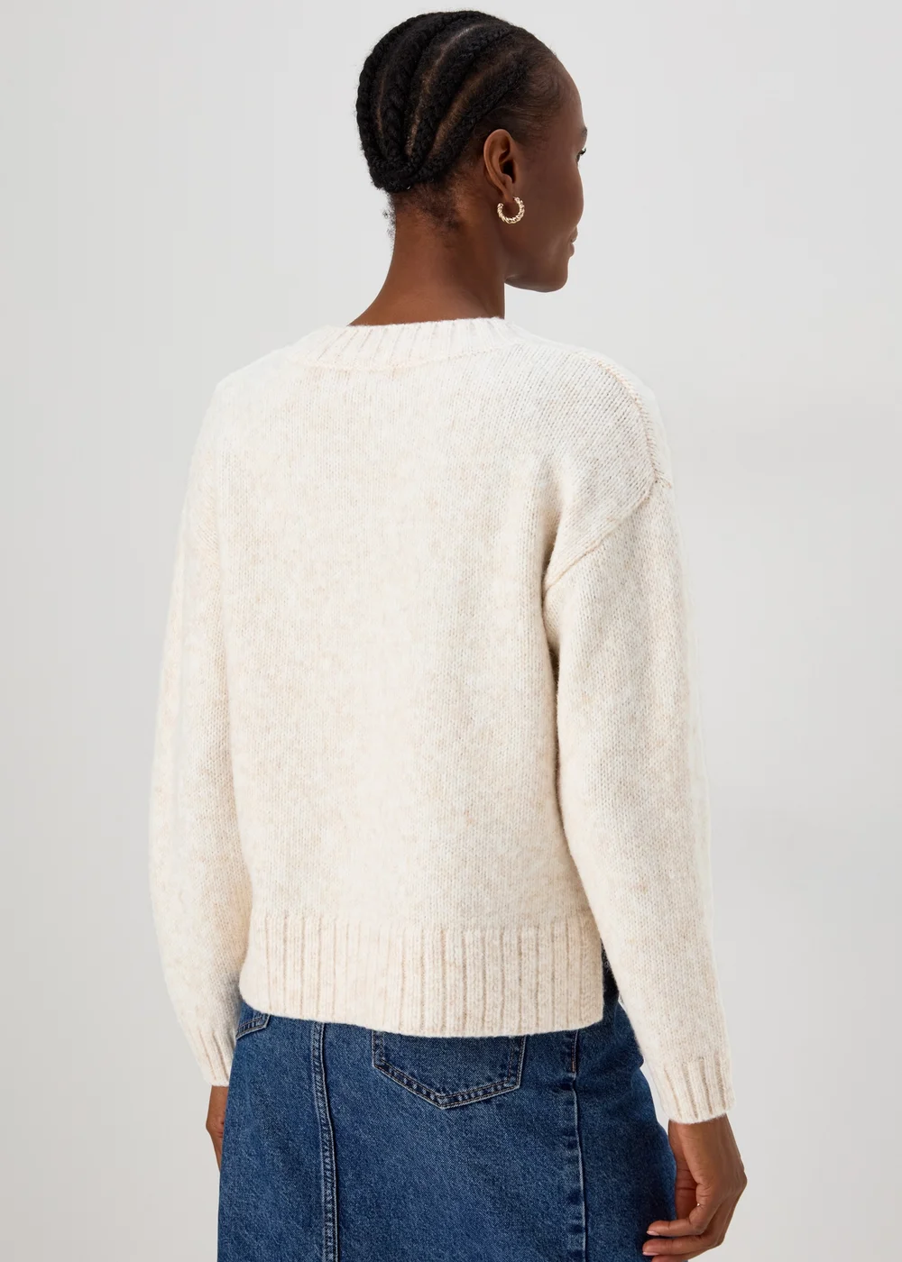 Oatmeal V Neck Brushed Jumper - XS Image 2
