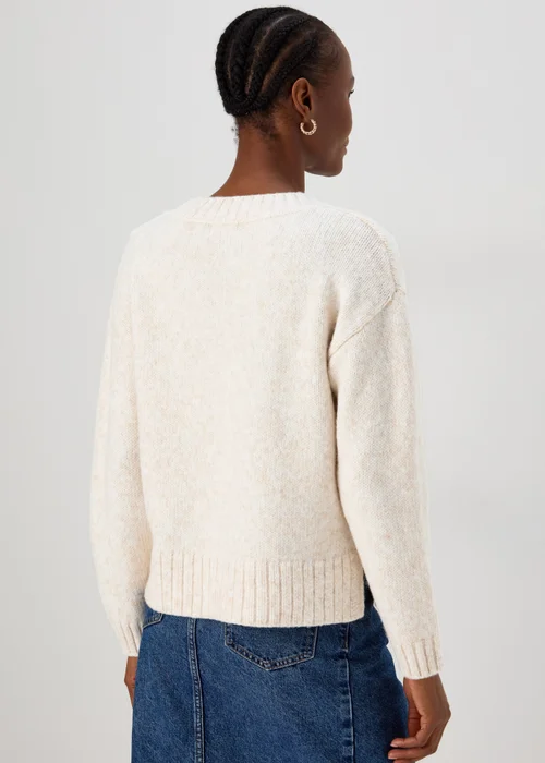 Oatmeal V Neck Brushed Jumper - XS Image 2