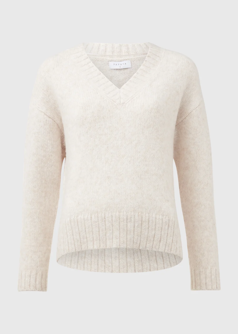 Oatmeal V Neck Brushed Jumper - XS Image 5