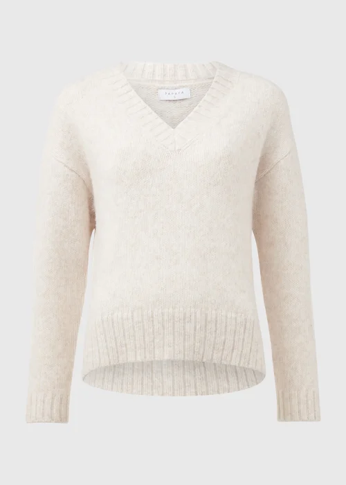 Oatmeal V Neck Brushed Jumper - XS Image 5